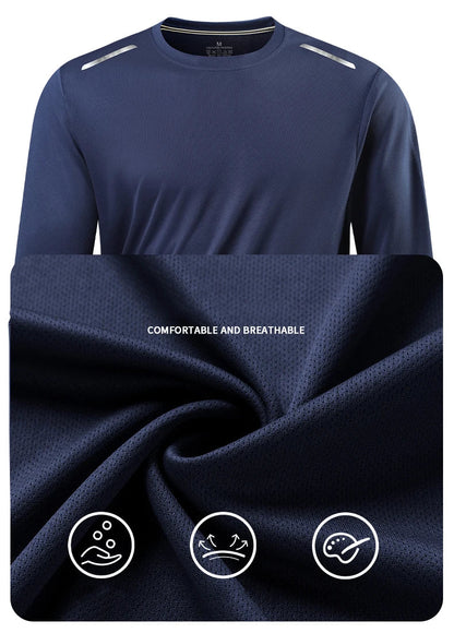 Reflective Sport Gym T Shirt Men Quick Dry Running Bodybuilding Shirts Men Long Sleeve Fitness Pullover Top Spring Autumn