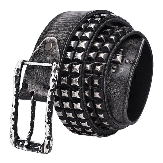 3.8CM Retro Real Genuine Leather Belt Luxury Thick Rivet Belts Men Leather Vintage Strap Male Wide Jeans Ceinture Black Waist