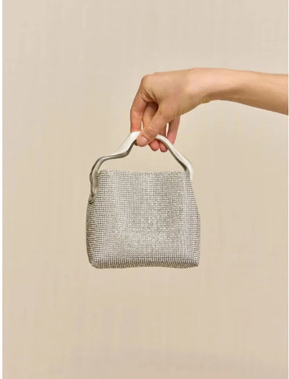 Luxury Satin Bucket Bag Women's Handbag Crystal Shiny Rhinestone Diamond Evening Bag Wedding Party Clutch Purse Crossbody Bag