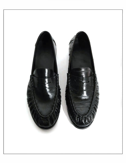 Loafers for men's eel skin pleated design a top layer cowhide slip in formal dress shoe suitable for casual work and commuting