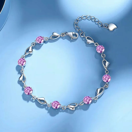 Bracelet en Argent Sterling 925 en Forme de Cœur pour Femmes, style vintage, avec breloques en Moissanite Rose, Bijoux de Fête Originaux
