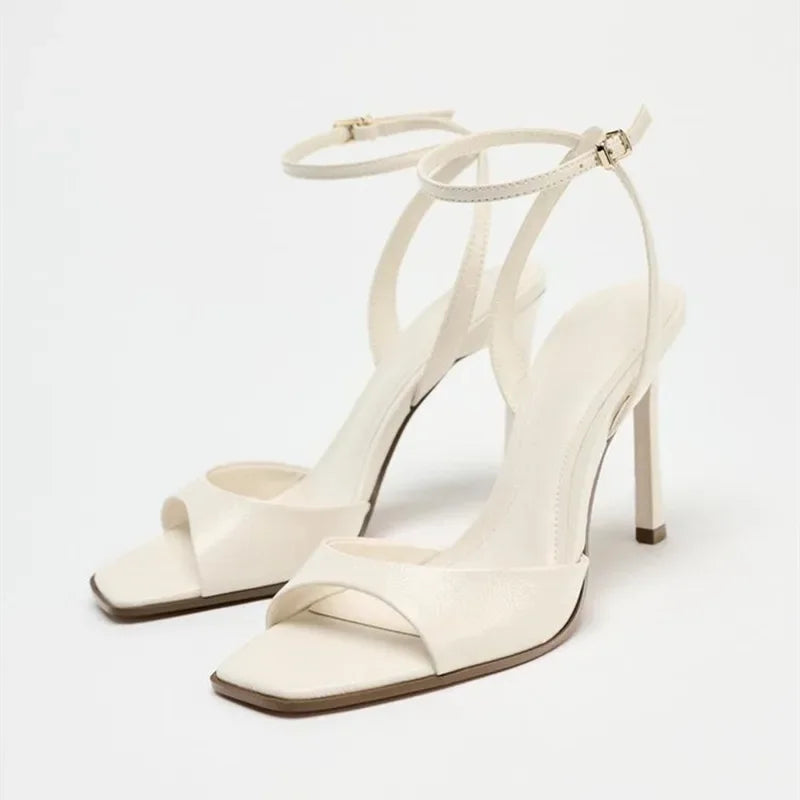 Elegant Ankle Strap High Heels Ladies Square Toe Fashion Party Dress Shoes Office Hollow Sexy Designer Brand Sandals Women Pumps
