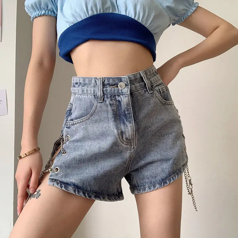 Short Pants for Woman To Wear Sexy Mini Women's Shorts Jeans Denim Biker Clothes Design Outfits Aesthetic Korean Style Elasticty