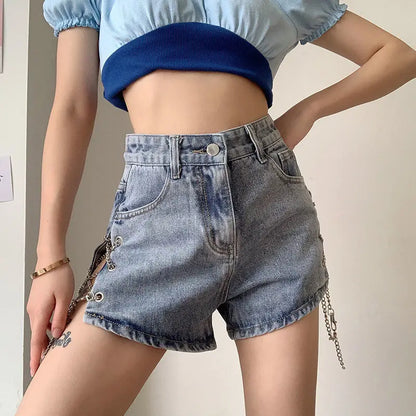 Short Pants for Woman To Wear Sexy Mini Women's Shorts Jeans Denim Biker Clothes Design Outfits Aesthetic Korean Style Elasticty