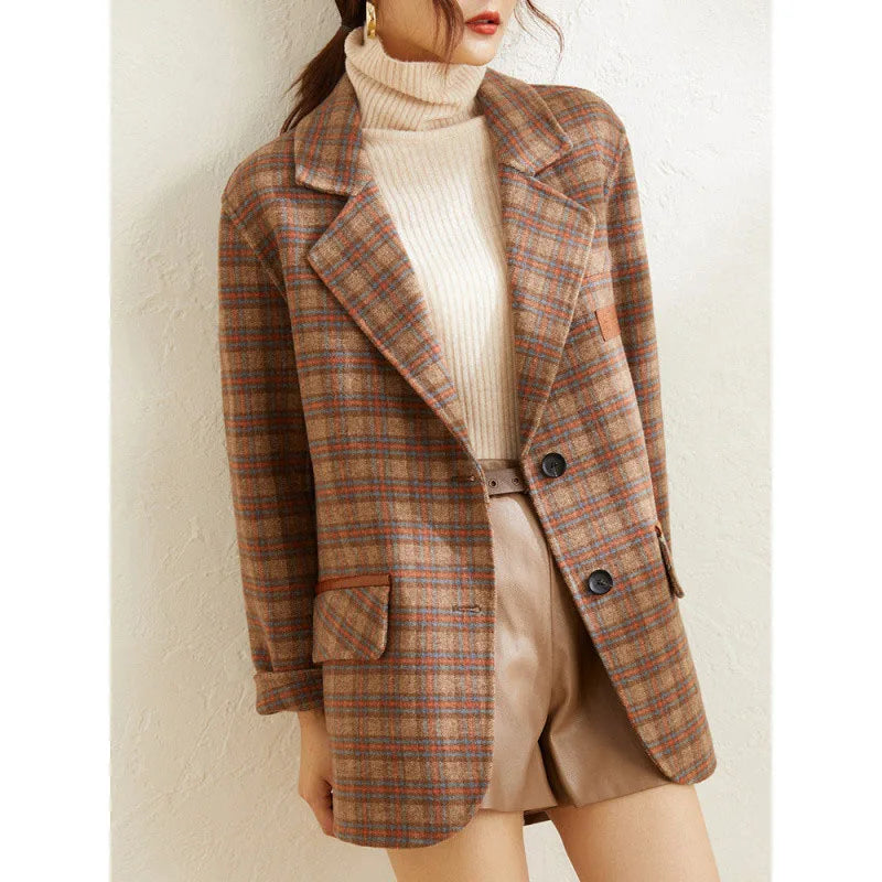 Plaid Suit Women's Jacket Autumn Winter 2025 New Fashion Long Sleeve Warm Blazer Female Coats Casual Office Ladies Overcoat Tops