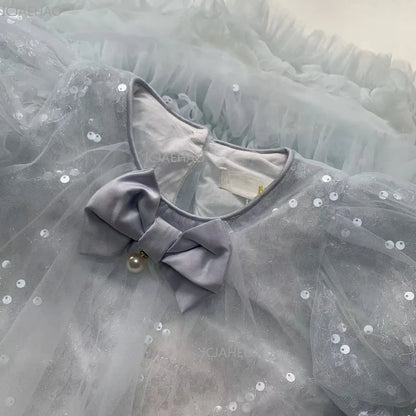 2026 New Summer Dress Girls Sequin Tulle Princess Party Gown Children Pageant Formal Attire Celebration Outfit Elegant Clothes