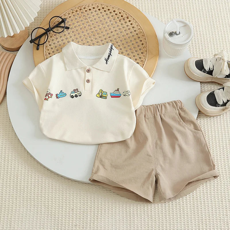 New Summer Baby Boys Clothes Sets Children Cute Cartoon Printed Polo Tshirt Shorts 2Pcs/Set Infant Kids Fashion Clothing Outfits