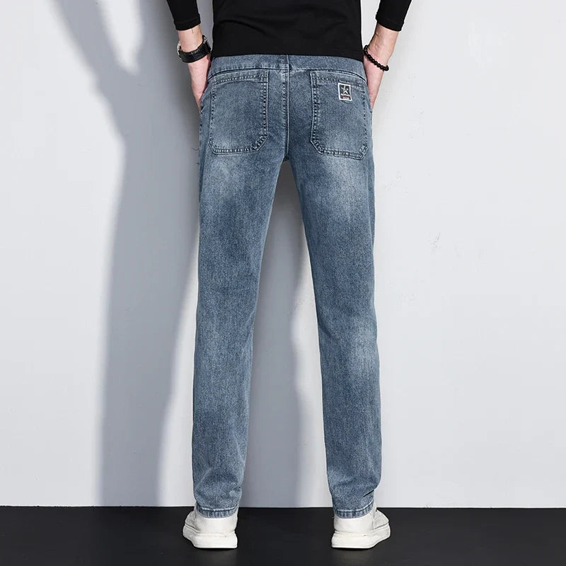 New Men's Jeans Slim Fit Stretch Straight Vintage Trendy Denim Pants Korean Washed Soft Versatile Fashion Trousers Streetwear