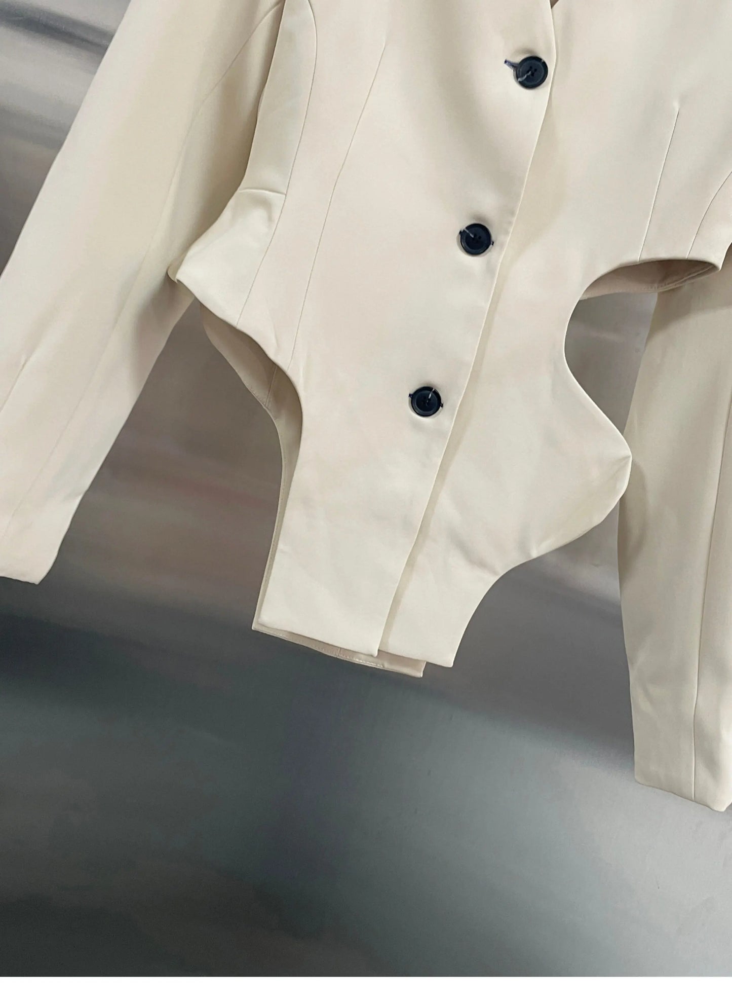 Chic Elegant & Hot Girl Style Apricot Blazer, Unique Asymmetrical Design with Cutout Detailing, Fashionable Suit Jacket