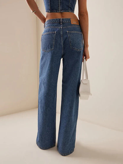 Spring Autumn Womens Stylish Button Jeans Pants 2025 New Vintage Denim Long Trousers Woman Fall Bottoms Clothes