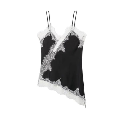 Sexy Women Asymmetrical Lace Slip Tops Summer Female Backless Sleeveless Off Shoulder Underwear Tanks Elegant Beach Camisole