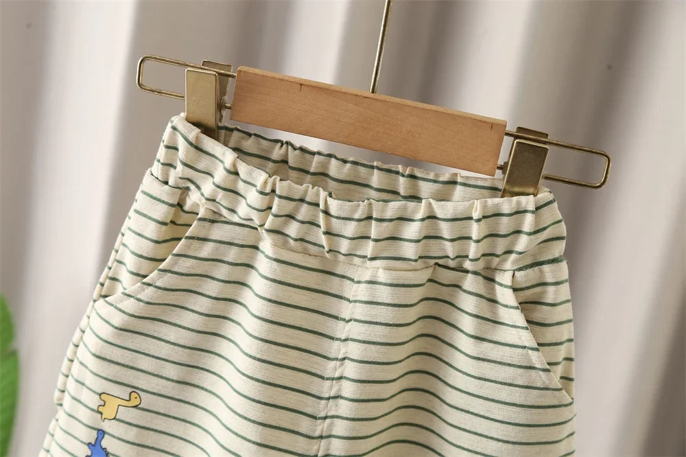 New Summer Baby Boy Clothes Set Toddler Boys Striped Cartoon T-shirt Short Pant 2-Piece Casual Infant Children's Clothing Outfit