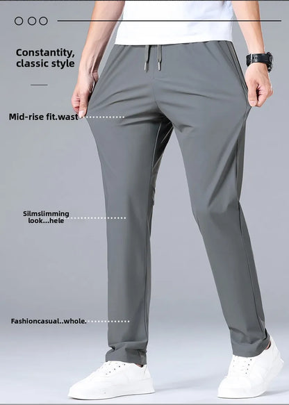 High Quality Ice Silk Stretch New Brand Casual Fashion Elastic Strappy Long Pants Street Style Pencil Teens Trousers Men Clothes