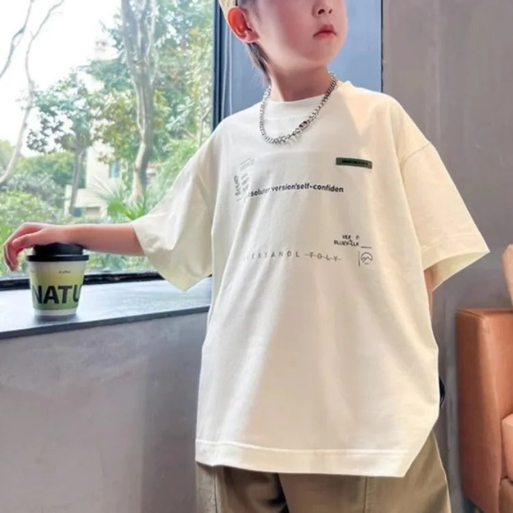 Cooling 100% Cotton Boys' Summer Short Sleeve T Shirt Big Tall Kids Loose Casual Trendy Hot Sale Apparel Wholesale