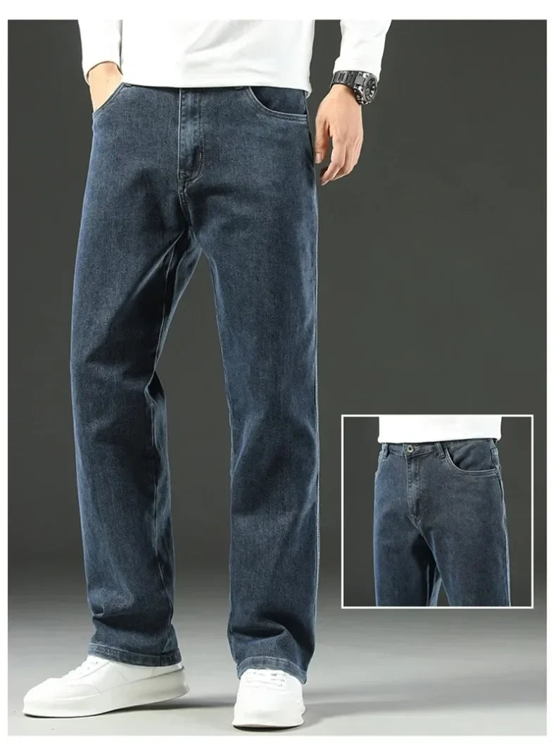 2025 New Autumn and Winter Men's Jeans Loose Comfortable Straight Business Casual Versatile Wide-leg Business Trousers