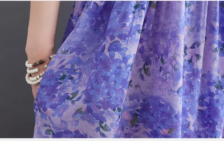 Robe Plus Size 100KG Summer Dress Women Floral Loose Vestidos Para Mujer Casual Maxi Print Cotton Linen Oversized BOHO