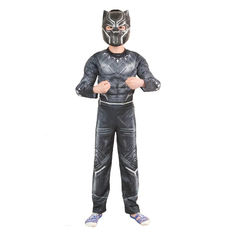 Anime Superhero Black Panther Cosplay Costume Black Panther Muscle Suit Jumpsuit Halloween Performance Costume Mask Paw Set
