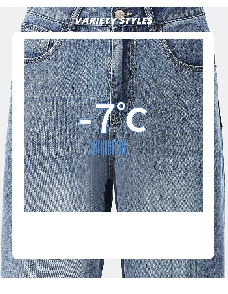 Stretch Jeans Men's 2024 New Lyocell Fabric High Quality Soft Loose Wide Pants Elastic Waist Casual Denim Trousers Streetwear