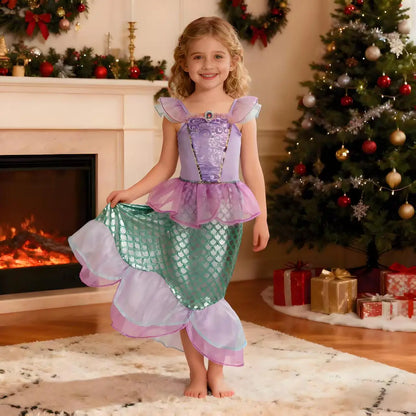 Kid Purple Mermaid Dress Princess Costume Perform Clothes Baby Girl Birthday Party Christmas Cosplay Dress Suit for Girls