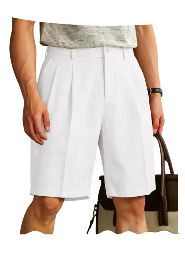 Men's Shorts Casual Pleated Dress Elastic Waist Multi Pockets Classic-Fit Golf Shorts for Men Cotton Summer Formal Shorts Sports