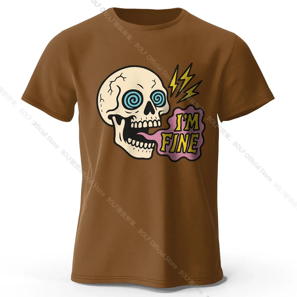 Men's I Am Fine Printed T-Shirt 100% Cotton Oversized Sarcastic Graphic Tees for Women Summer Tops Mood Streetwear