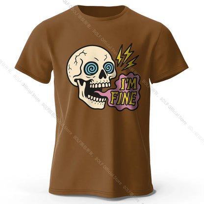 Men's I Am Fine Printed T-Shirt 100% Cotton Oversized Sarcastic Graphic Tees for Women Summer Tops Mood Streetwear