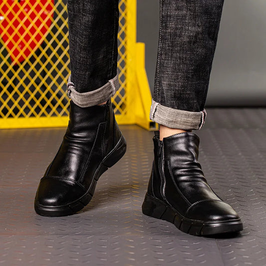 Fashion 2025 Black Leather Safety Work Shoes for Men Indestructible Steel Toe Cap Anti Nail Anti Slip Male Boots Footwear