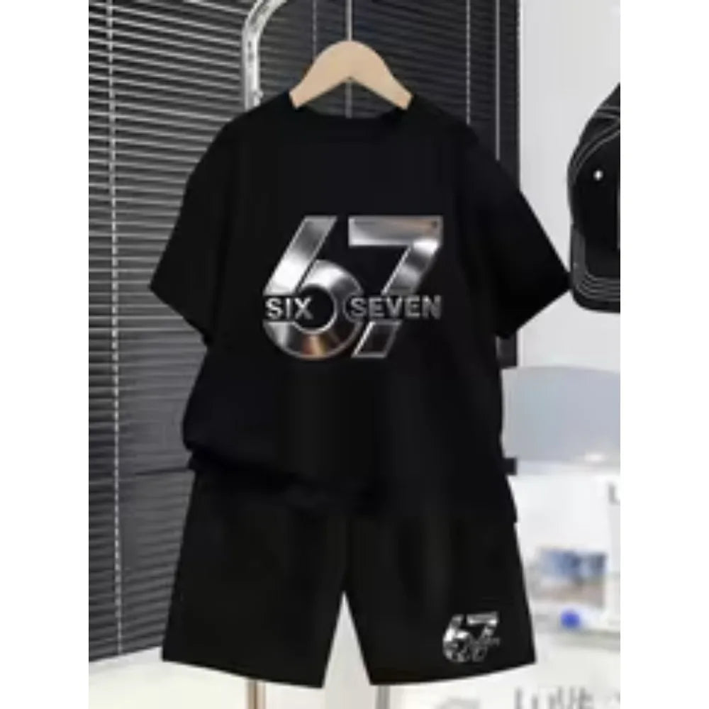 New Kids Clothes Girls 67 Funny Printer Kids T-shirt Shorts Pant Set Fashion Children's Clothes Casual Short Sleeve Shorts Set