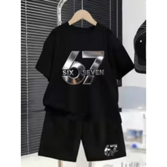 New Kids Clothes Girls 67 Funny Printer Kids T-shirt Shorts Pant Set Fashion Children's Clothes Casual Short Sleeve Shorts Set
