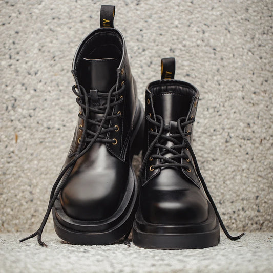 Maden Men's Cowboy Boots Black Motorcycle British Boots TPR Sole Work Shoes Safety High Top Boots for Fall Winter