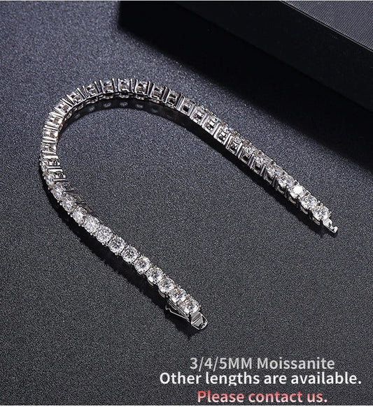 Bracelet complet en moissanite 2/2,5/3/4/5 mm pour femme 100 % argent sterling 925, cadeau bijoux fins de soirée