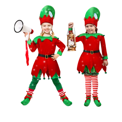 2026 Girl Boy Christmas Elf Costumes Santa Claus Kid Suit Festival Halloween Cosplay Sets Green Elves Clothes