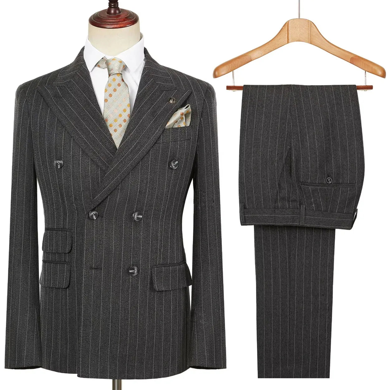Vintage Winter Tweed Suits High-Quality Striped Tweed Men Suits Design Costume Homme Smart Business Formal Wedding Suit 2 Pieces