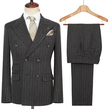 Vintage Winter Tweed Suits High-Quality Striped Tweed Men Suits Design Costume Homme Smart Business Formal Wedding Suit 2 Pieces