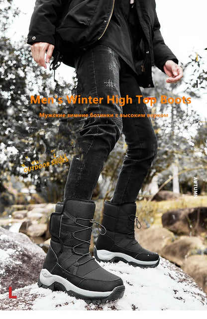 New Winter Men's Shoes Warm Plush Men's Boots High Top Couple Snow Boots Winter Outdoor Anti-Slip Ankle Boots Work Casual Boots