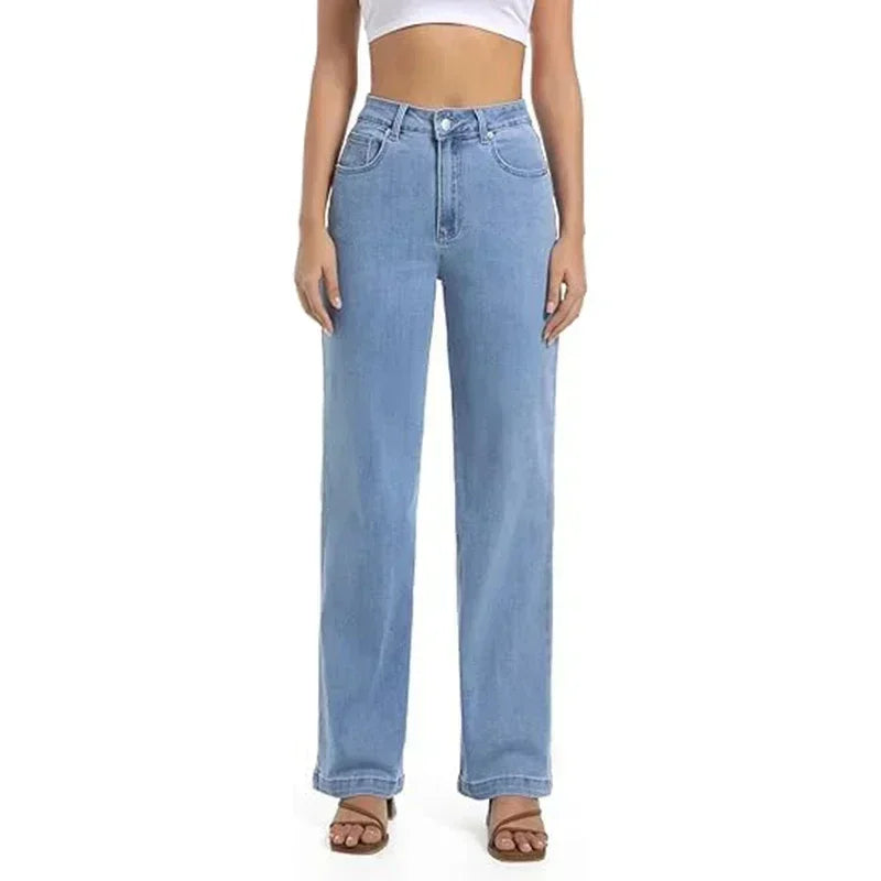Girls Casual Fashion Straight Leg Jeans Female Slim Thin High Waisted Stretch Denim Pants Women Solid Loose Comfortable Trousers
