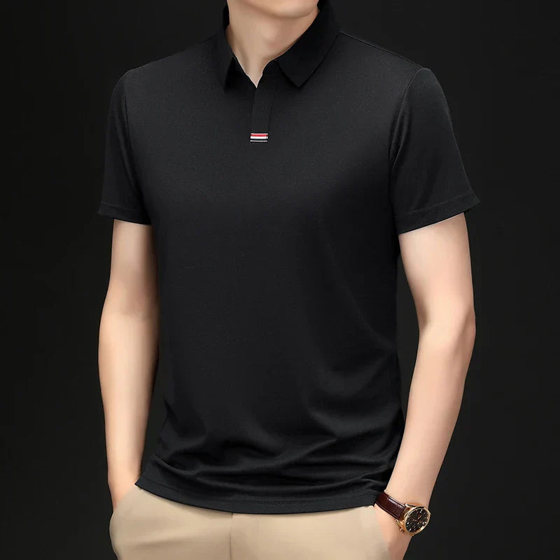 High quality brand solid color V-neck short sleeve polo shirt men summer fashion simple casual ice silk breathable lapel T-shirt