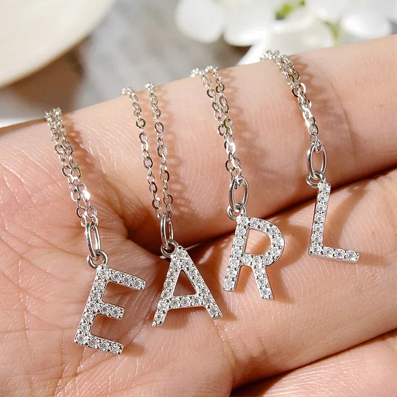 26 Letter Pendant All Moissanite Necklace for Women Small Size Jewelry Name Chain 100% Real S925 Sterling Silver Jewelry