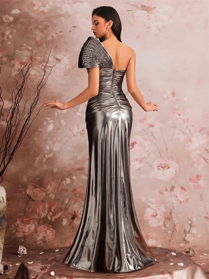 Lucyinlove Luxury Slanted Shoulder Fishbone Evening Dresses Woman Waist-cinching Mermaid Wedding Party Elegant Long Formal Prom