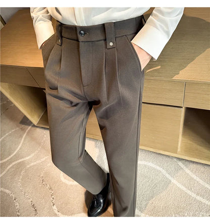 Autumn Winter Thicken Elastic Waist Casual Warm Pants Men High Quality Fashion Slim Social Party Dress Trousers Men's Clothing