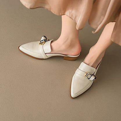 2025 French Style Genuine Leather Sandals Women Covered Toe Butterfly Knot Party Dating Sandals Office Ladies Pumps