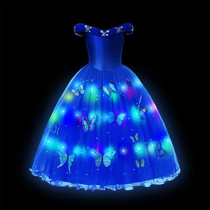 2025 Evening Party Girls LED Lights Elsa Anna Kids Princess Dress Coslplay Halloween Luminous Prom Gowns