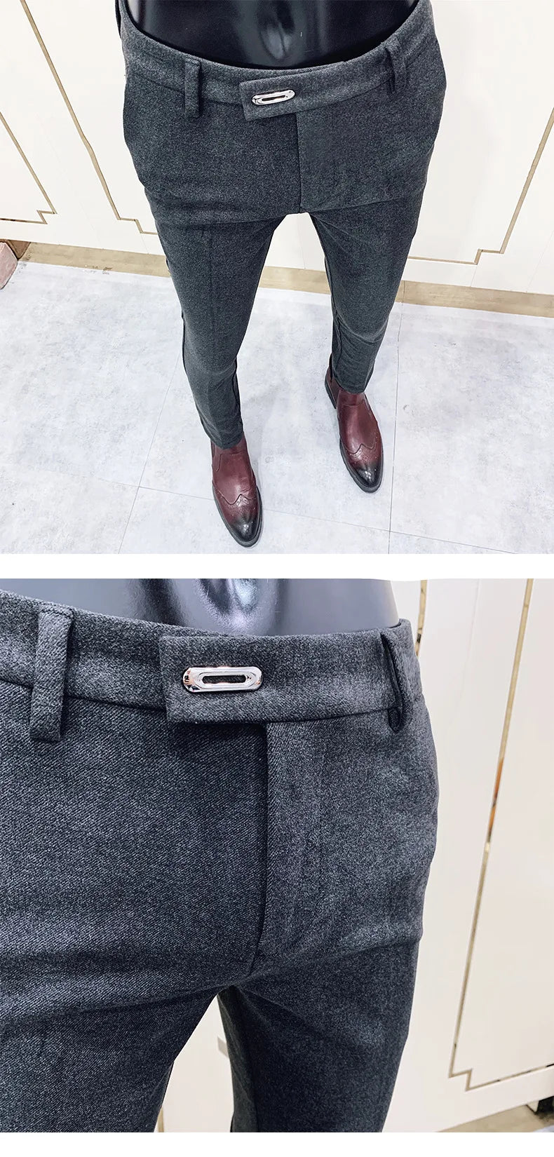 Autumn Winter Thickened Woolen Suit Pants Men Casual Slim Fit Straight Trousers Formal Business Woolen Social Office Warm Pants