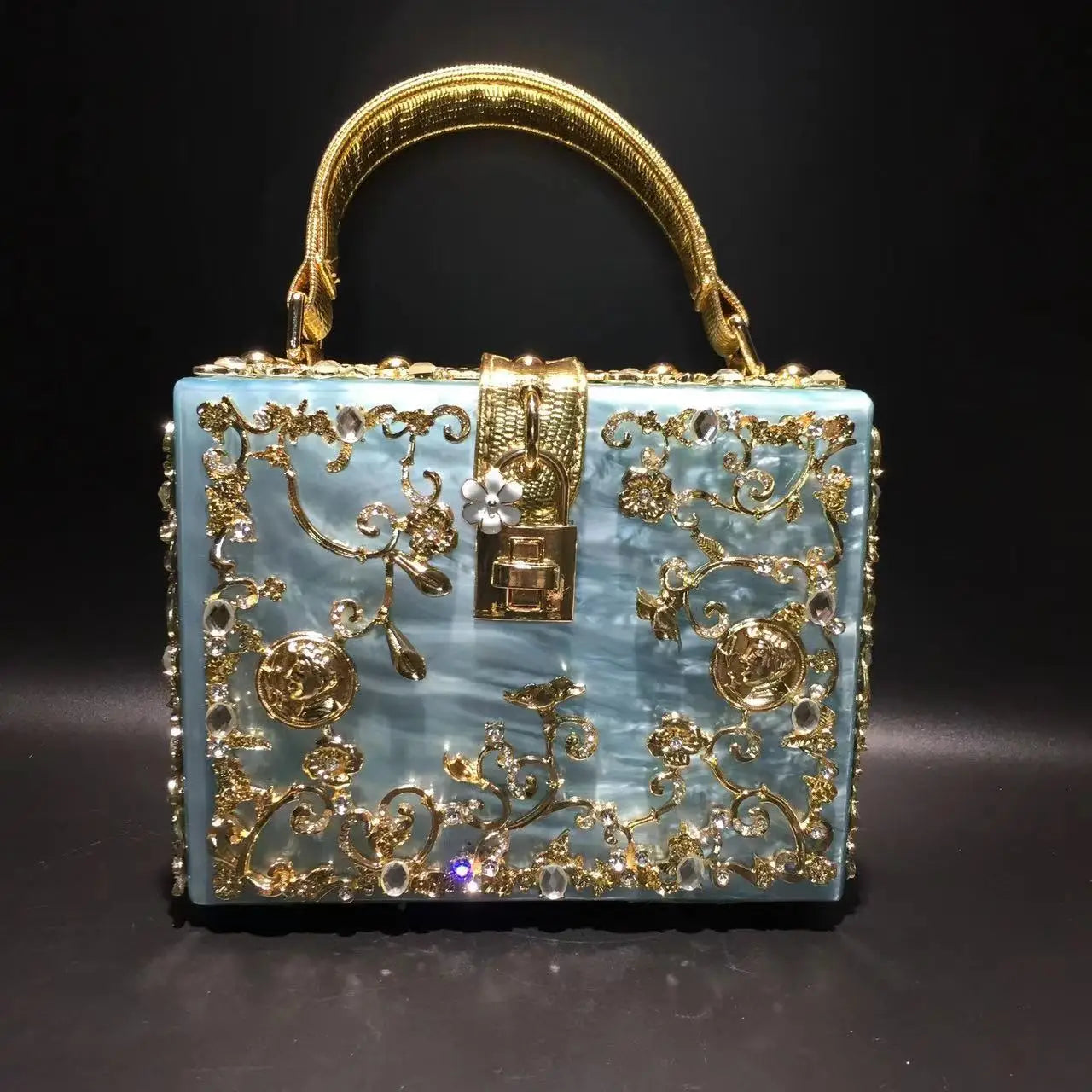 Luxury Designer Shimmer Acrylic Box Glitter Rhinestones Diamond Evening Bag Wedding Party Clutch Purse Shoulder Messenger Bag