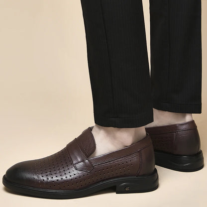 Italian Mens Casual Leather Outdoor Shoes Breathable Casual Hollow Out Men's Soft Bottom Shoes Comfy Flat Designer Walking Shoes