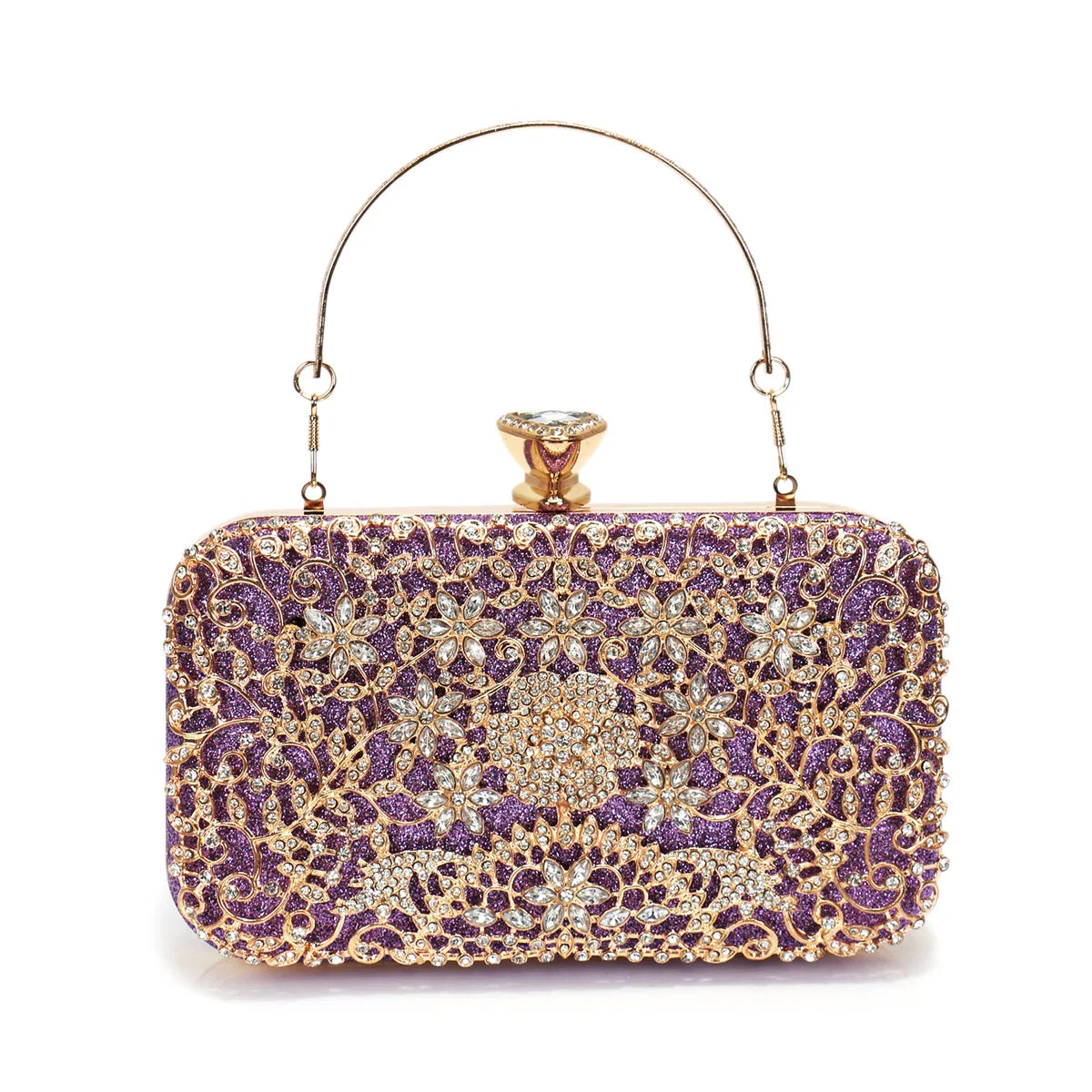 Hollow Out Style Rhinestones Golden Metal Banquet Christmas Gift Dress Purse Clutch Luxury Metal Rhinestones Evening Bags Flap P