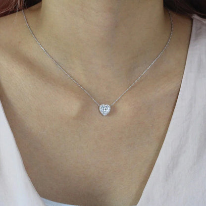 1-4 Carat Heart Cut Moissanite Halo Pendant Necklace for Women 925 Sterling Silver Love Necklace Anniversary Gift Fine Jewelry