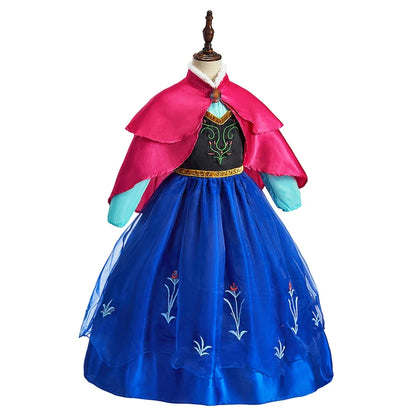 Kids Anna Cosplay Clothing Little Girls Christmas Halloween Gown Kids Party Red Cloak Costume Dance Long Sleeve Princess Dresses