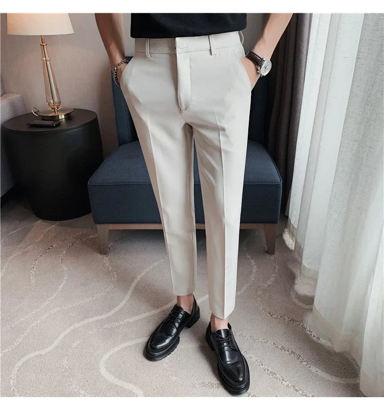 High Quality British Style Business Casual Pants Men's Spring Summer Solid Color Slim Fit Formal Wear Suit Pants Men Clothing