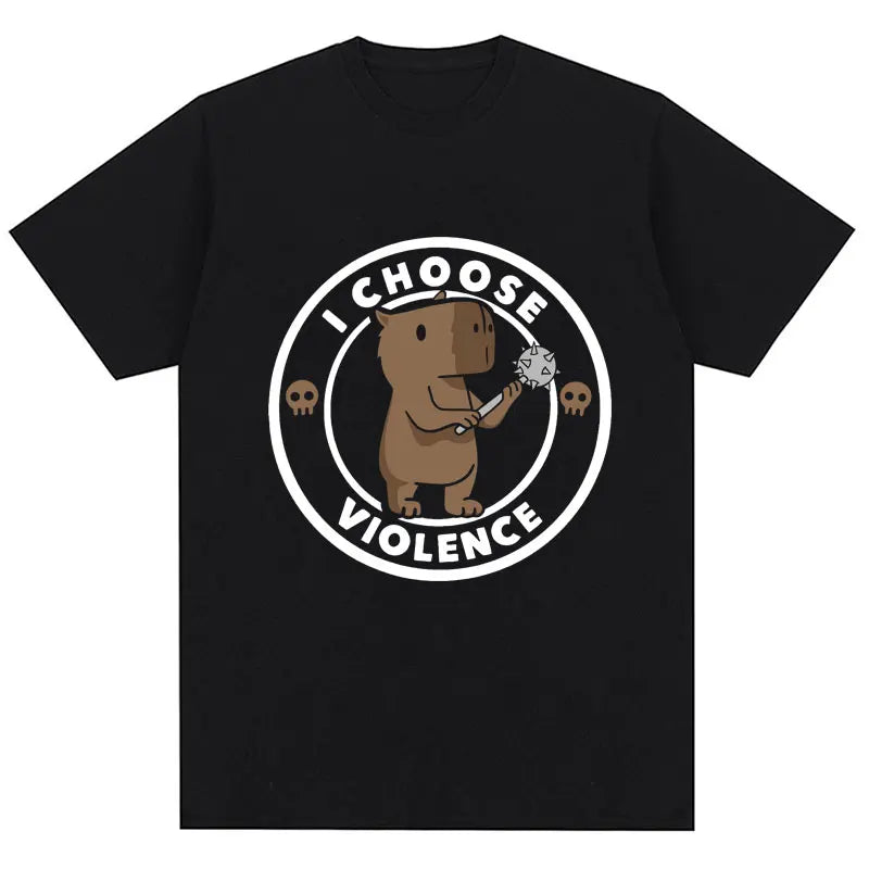 I Choose Violence T Shirt Funny Duck Humor Slogan Short Sleeve T-shirts Men Women 100% Cotton Loose Oversized T-shirt Streetwear